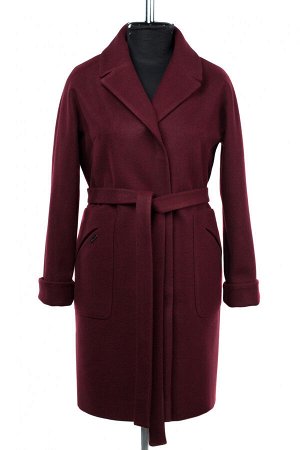 01-09350 Пальто женское демисезонное (пояс) валяная шерсть бордовый