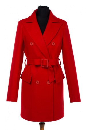 01-09648 Пальто женское демисезонное (пояс) валяная шерсть красный