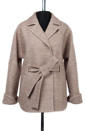01-09378 Пальто женское демисезонное (пояс) вареная шерсть Бежевый меланж
