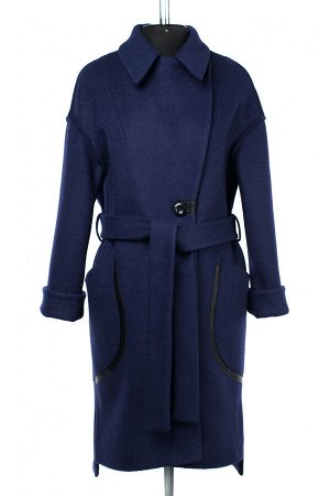 01-09406 Пальто женское демисезонное (пояс) вареная шерсть темно-синий