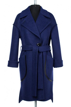 01-09409 Пальто женское демисезонное (пояс) вареная шерсть синий