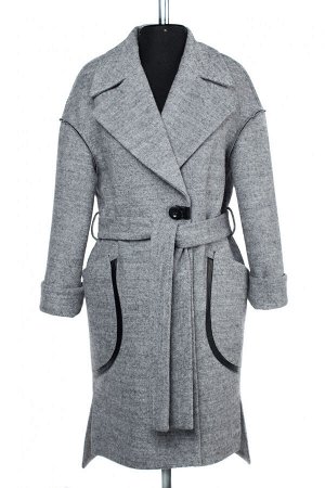 01-09407 Пальто женское демисезонное (пояс) вареная шерсть серый