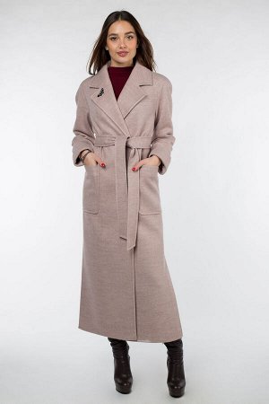 01-09446 Пальто женское демисезонное "Classic Reserve" (пояс) валяная шерсть Розово-серый