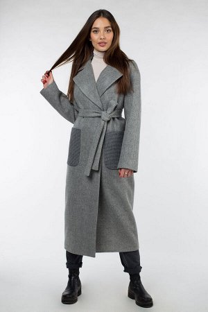 01-09428 Пальто женское демисезонное "Classic Reserve" (пояс) валяная шерсть серый