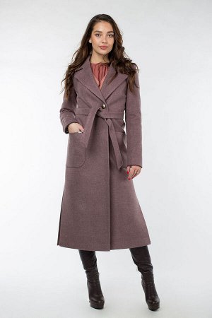 01-09404 Пальто женское демисезонное (пояс) валяная шерсть Серо-сиреневый