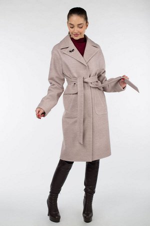 01-09371 Пальто женское демисезонное (пояс) валяная шерсть розовый меланж