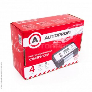 Цифровой компрессор AUTOPROFI, 30 л./мин.,  "4 в 1", 12V/15A, 140W, 7 Атм.,  шланг 0,7 м., питание от прикуривателя, ЖК дисплей, установка давления, тестирование АКБ и генератора, фонарь, набор из 4-х