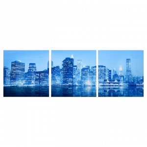 Модульная картина "Город в неоне" (3-35х35) 35х105 см