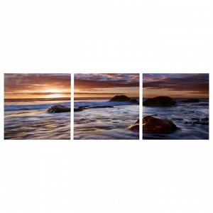 Модульная картина "Камни в море" (3-35х35) 35х105 см
