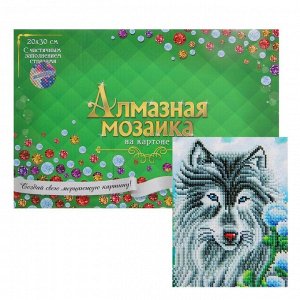Алмазная мозаика с частичным заполнением, на картоне 20 - 30 см «Серый волк»