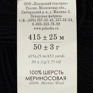 Пряжа "Элитная" 100% мериносовая шерсть 415м/50гр (02-чёрный)