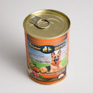 Влажный корм ""Верные друзья" д/собак, курица/телятина/морковь в соусе, ж/б, 415 гр