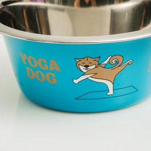 Миска для собак "Пижон. Yoga Dog", стандартная, синяя, 450 мл