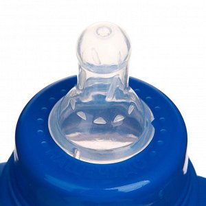 Бутылочка для кормления «Пингвинёнок Рокки» детская приталенная, с ручками, 250 мл, от 0 мес., цвет синий