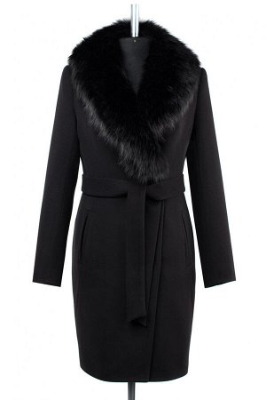 02-2696 Пальто женское утепленное (пояс) Пальтовая ткань черный