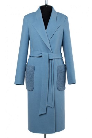 02-2819 Пальто женское утепленное (пояс) Пальтовая ткань голубой