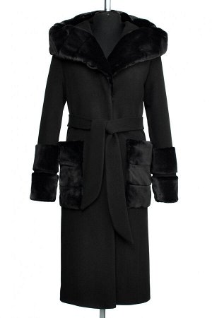 02-2468 Пальто женское утепленное ( пояс) Пальтовая ткань черный