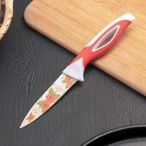 Нож кухонный с антиналипающим покрытием "Райский сад" лезвие 8,5 см, цвет красный