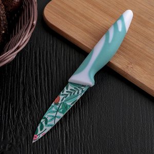 Нож с антиналипающим покрытием "Пальмы", лезвие 9 см, цвет голубой
