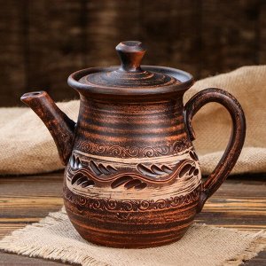 Чайник для заварки "Купеческий", гончарный, ангоб, красная глина, 0.9 л