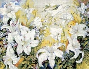 Набор для вышивания Кustom Krafts Белые лилии, 38х28 см