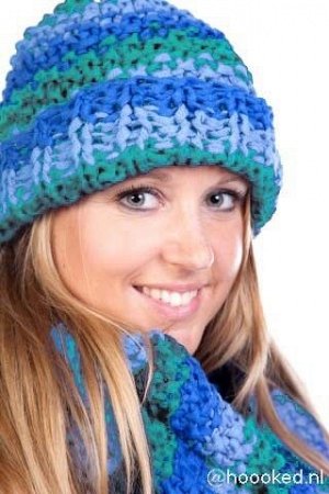 Набор hat&scarf knit hoooked для вязания шапки и шарфа спицами