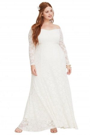 Белое кружевное платье-русалка с открытыми плечами и длинными рукавами