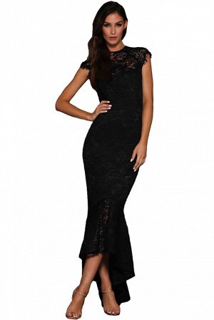 Черное платье-русалка с кружевным лифом и шлейфом