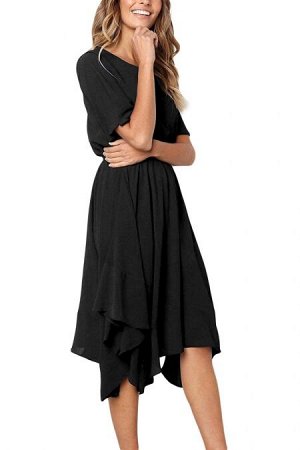 Черное шифоновое платье с пышной юбкой разной длины