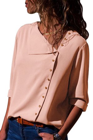 Розовая блуза с асимметричной застежкой на пуговицы и отложным воротником