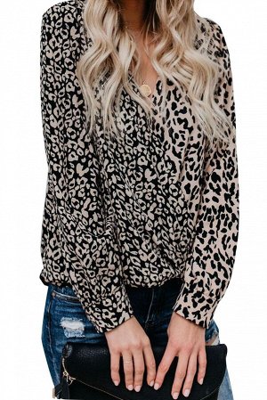 Леопардовая блузка с драпировкой и комбинированным принтом