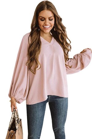 Розовая свободная блуза с широкими рукавами на резинке