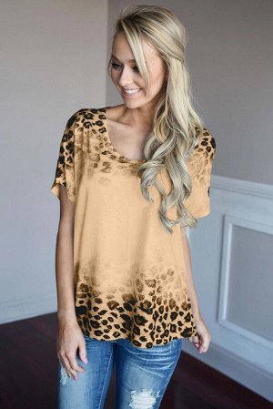 Бежевая блуза с леопардовым принтом и короткими рукавами
