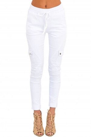 Белые джинсы-скинни со шнурком в поясе