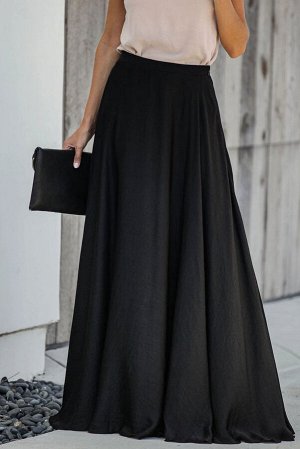 Черная атласная юбка-колокол макси длины