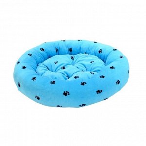 Лежанка круглая с подушкой "Лапки" Зооник, 48 х 48 х 15 см, голубой велюр