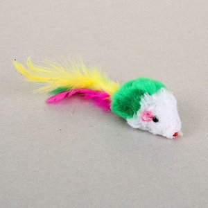Игрушка для кошек "Малая мышь" с перьями, микс цветов