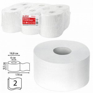 Бумага туалетная LAIMA PREMIUM(Система T2) 2-слойная 12 рулонов по 170 метров, цвет белый, 126092