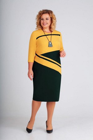 Платье Swallow 205 горчица с бирюзово-зеленыйм