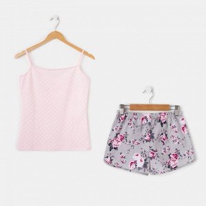 Пижама женская (майка, шорты), цвет розовый/серый, размер 42
