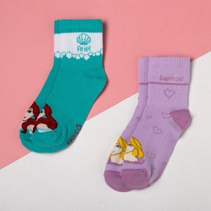 Набор носков "Принцессы" 2 пары, розовый/зелёный, 14-16 см