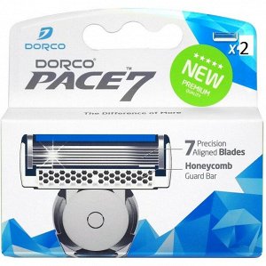 Dorco PACE7 (2 кассеты), 7-лезв.кассеты, увл.полоска, микрогребень, открыт.архитектура, крепление PACE