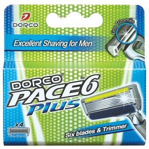 Dorco PACE6 Plus (4 кассеты), 6-лезв.кассеты + лезвие-триммер, увл.полоска, микрогребень, открыт.архитектура, крепление PACE