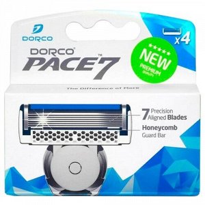 Dorco PACE7 (4 кассеты), 7-лезв.кассеты, увл.полоска, микрогребень, открыт.архитектура, крепление PACE