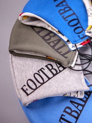 Маска двухслойная с карманом из трикотажного полотна профилактическая, футбол, светло-серый