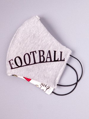 Маска двухслойная с карманом из трикотажного полотна профилактическая, футбол, светло-серый