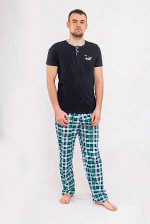Француз-5 Костюм мужской домашний футболка с планкой на пуговицах, брюки с карманами, длина брюк по боковому шву 110см. футболки по спинке 68-70см