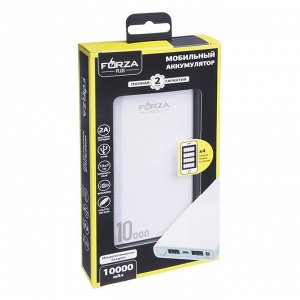 Аккумулятор мобильный FORZA 10000мАч, 2 USB, 2A, фонарик, 13x7x1,5см, пластик, 2 цвета