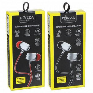 Наушники вакуумные FORZA с микрофоном, "под металл",  2 пары насадок, 120см, 2 цвет, пластик