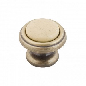 Ручка-кнопка с фарфором, Д31 Ш31 В26, оксидированная бронза/бежевый